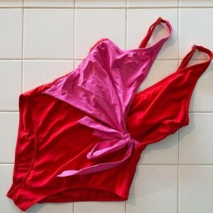 Red and Pink One-Piece Swimsuit
